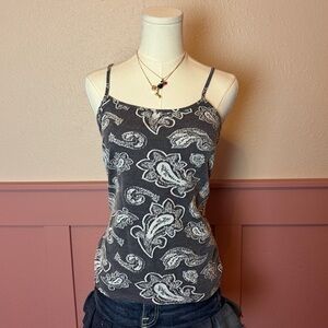 y2k paisley babydoll cami loft sz small white grey top layer undershirt